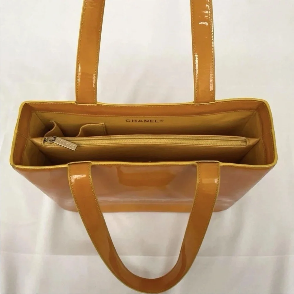CHANEL Mustard Yellow Patent Leather Tote